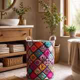 Boho Patchwork Vibes Quilted Laundry Basket NCU0NXD194
